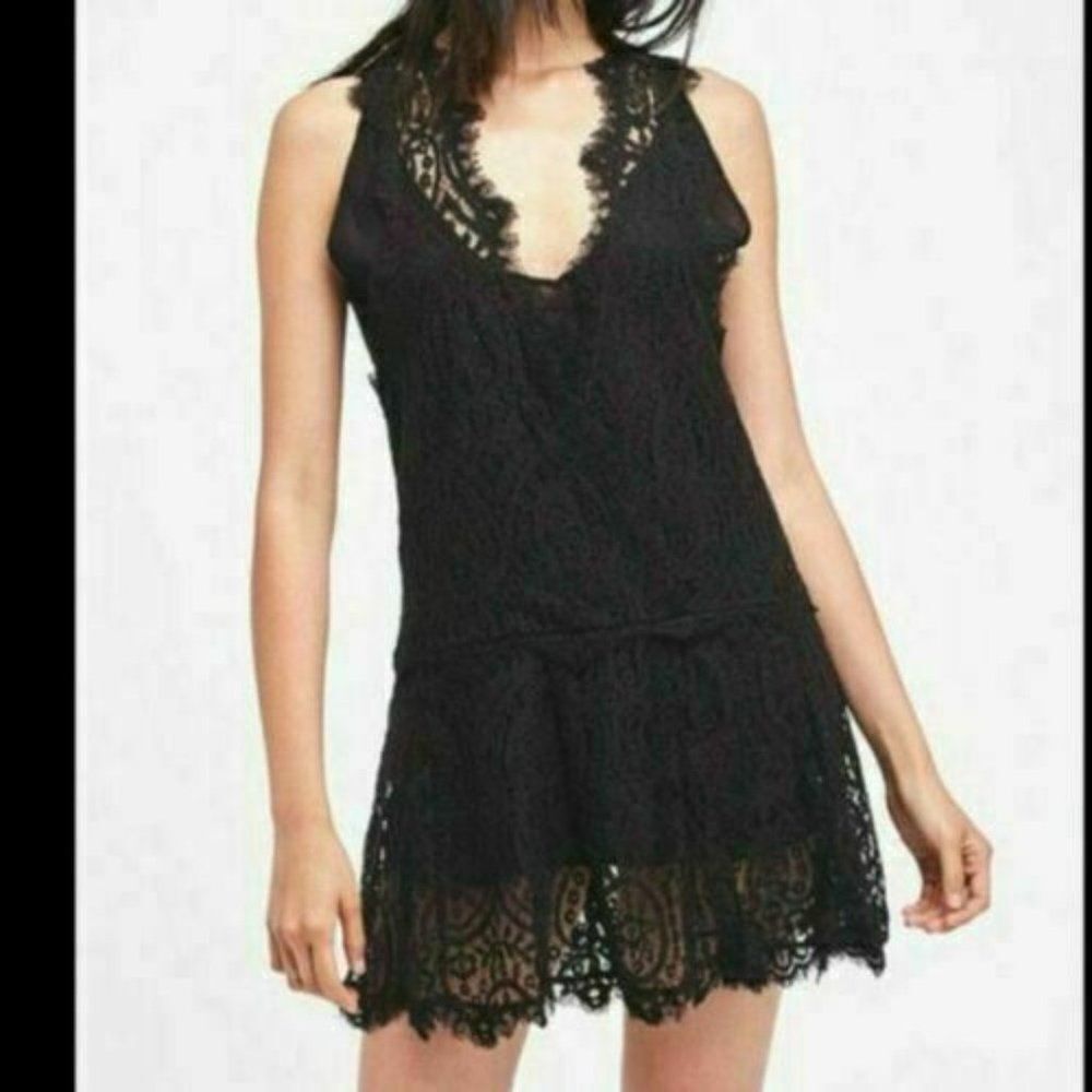 Free People Black Lace Mini Dress, Size XS